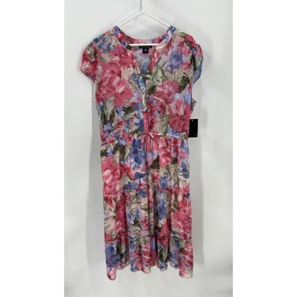 Stella & Julie floral ruffle tiered cap sleeve dress, 16 W